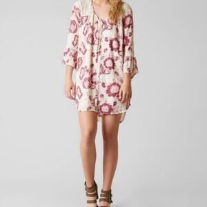 BILLABONG Women's Sunny Days Boho Floral Mini Dress Tunic Tasseled Pink Small